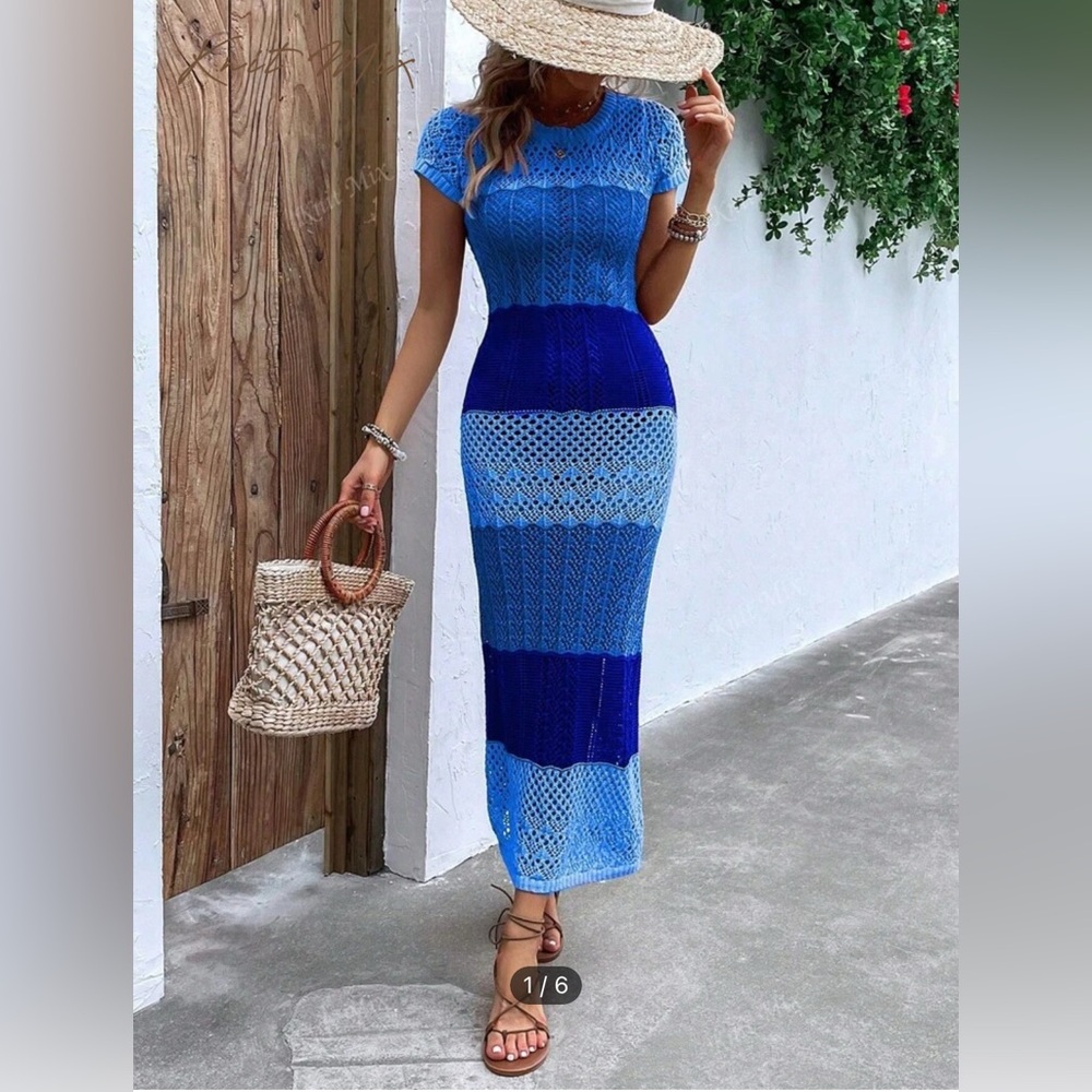 Crochet Blue Knit Summer Dress